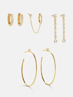 Leighton 18K Gold Vermeil Earring Set - Gold/Pavé