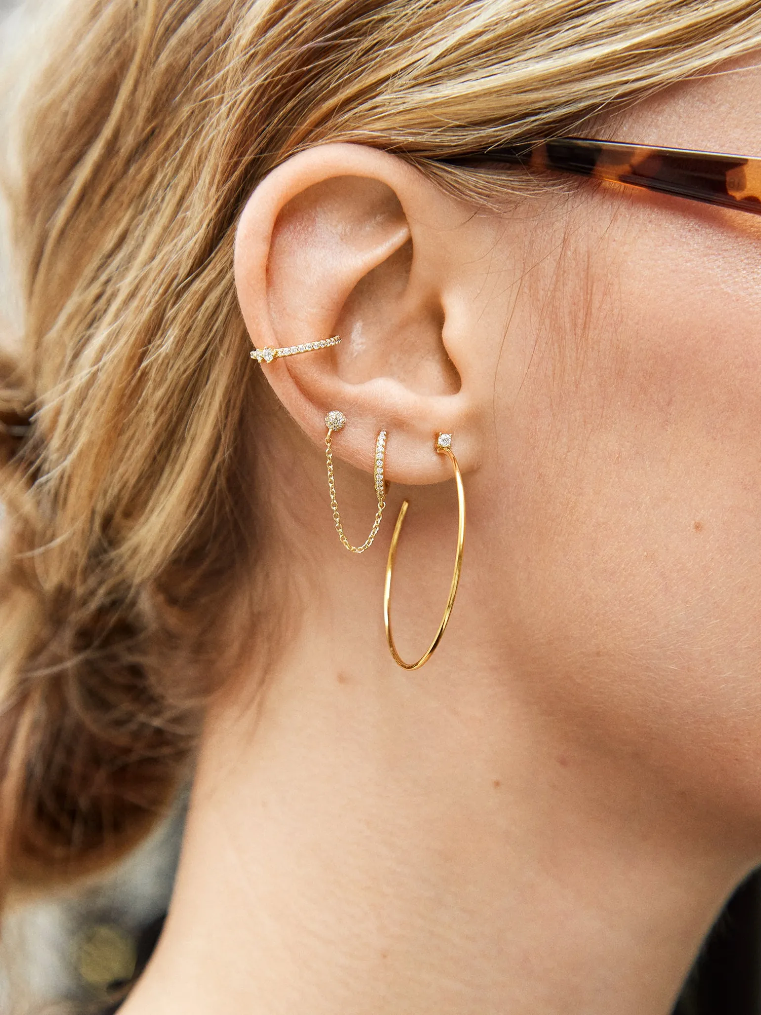 Leighton 18K Gold Vermeil Earring Set - Gold/Pavé
