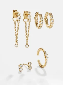 Lexi 18K Gold Vermeil Earring Set - Gold/Pavé