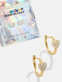 Little Hearts Big Feelings 18K Gold Vermeil Kids' Huggie Earrings - Gold/Pavé