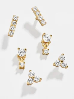 Lottie 18K Gold Vermeil Earring Set - Gold/Pavé