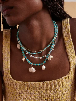 Maris Semi-Precious Necklace - White/Turquoise