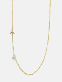Maya Brenner Monogram Necklace with Diamond - Gold