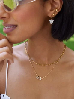 Mickey Mouse & Minnie Mouse Disney Better Half Necklace - Gold/Pavé