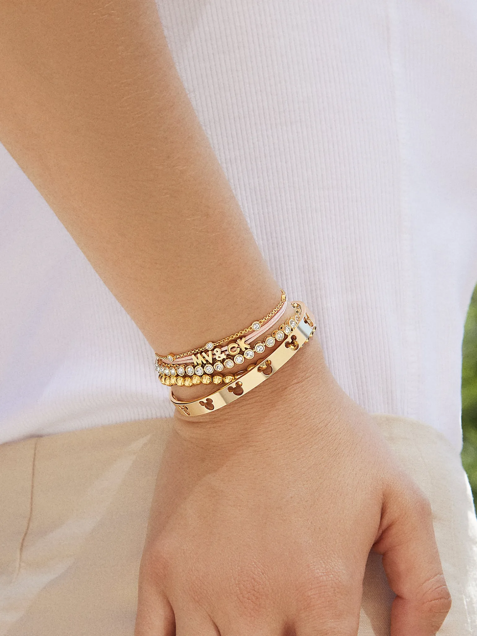 Mickey Mouse Disney Cutout Cuff Bracelet - Gold