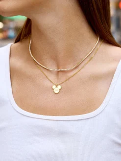 Mickey Mouse Disney 18K Gold Plated Sterling Silver Initial Pendant Necklace - Gold