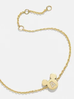 Mickey Mouse Disney 18K Gold Plated Sterling Silver & Cubic Zirconia Initial Bracelet - Gold/Pavé