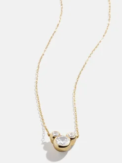 Mickey Mouse Disney 18K Gold Plated Sterling Silver & Cubic Zircona Pendant Necklace - Gold/Pavé