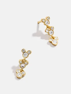 Mickey Mouse Disney 18K Gold Plated Sterling Silver Drop Earrings - Gold/Pavé