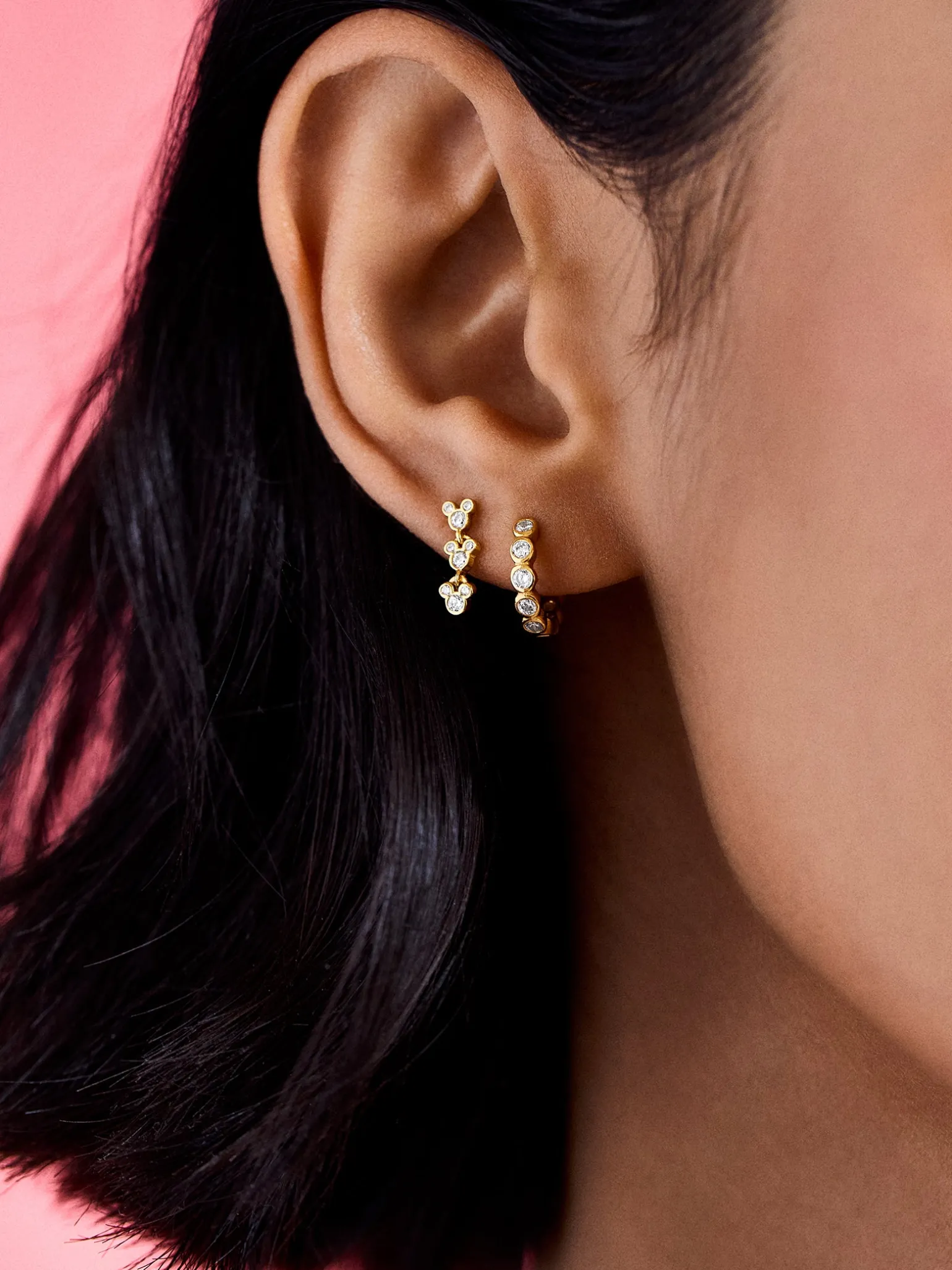 Mickey Mouse Disney 18K Gold Plated Sterling Silver Drop Earrings - Gold/Pavé