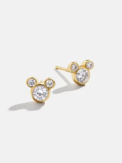 Mickey Mouse Disney 18K Gold Plated Sterling Silver & Cubic Zirconia Studs - Gold/Pavé