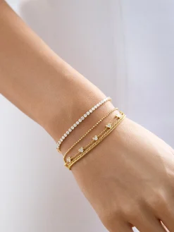 Mickey Mouse Disney 18K Gold Plated Sterling Silver Layered Bracelet - Gold/Pavé