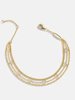 Mickey Mouse Disney 18K Gold Plated Sterling Silver Layered Bracelet - Gold/Pavé