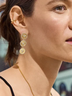 Mickey Mouse Disney Medallion Drop Earrings - Gold/Pavé