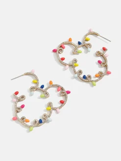 Mickey Mouse Disney Pavé Christmas Lights Outline Hoop Earrings - Mickey Mouse Christmas Lights Hoops