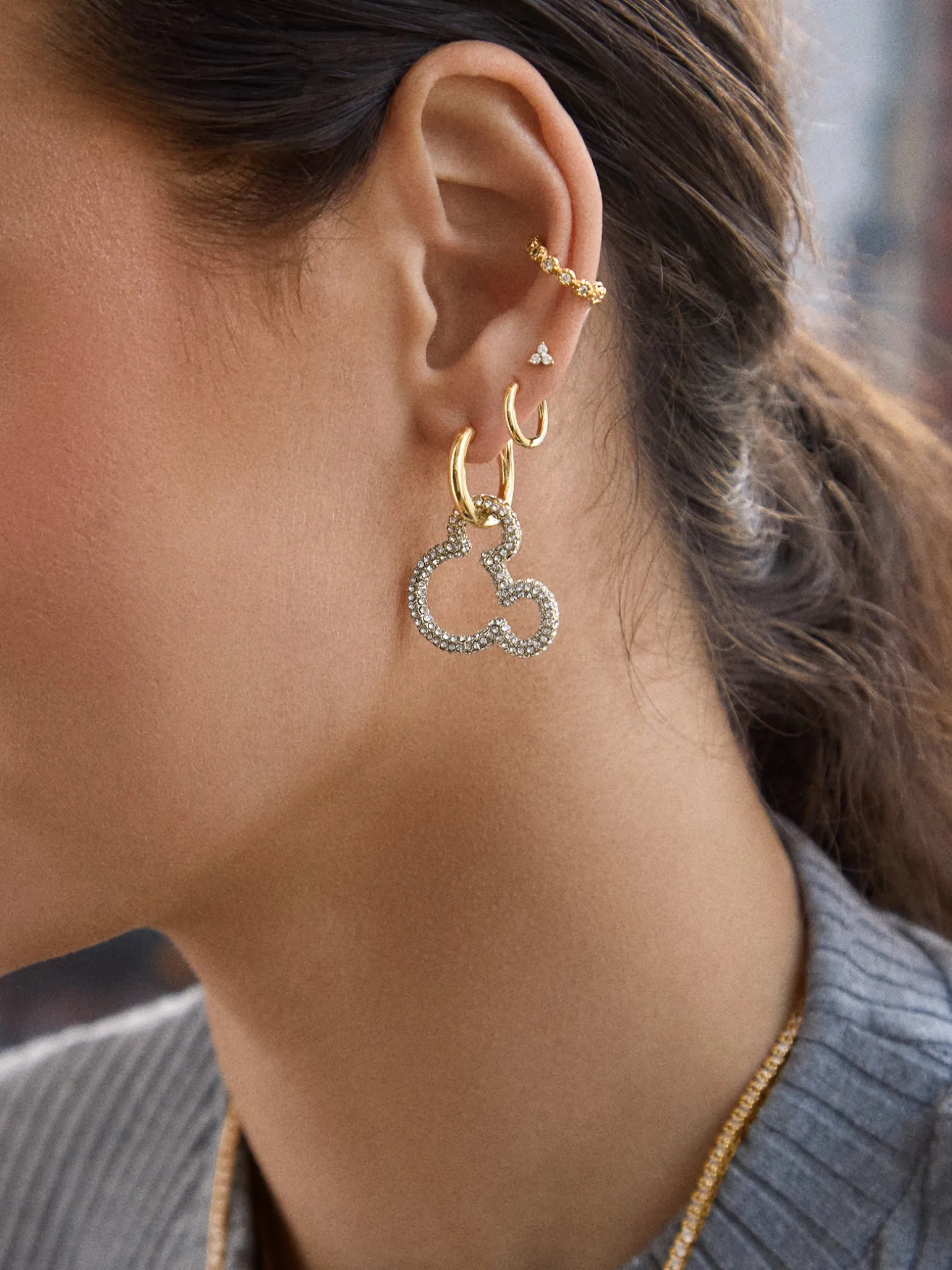 Mickey Mouse Disney Pavé Statement Earrings - Gold/Pavé