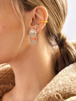 Mickey Mouse Disney Pumpkin Spice Latte Earrings - Brown