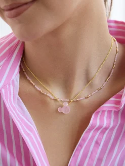 Mickey Mouse Disney Stone Pendant Necklace - Rose Quartz