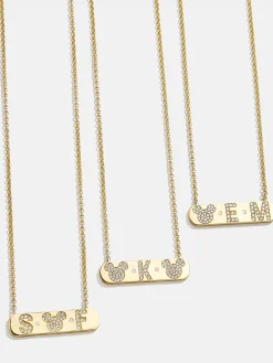 Mickey Mouse 18K Gold Vermeil & Cubic Zirconia Initial Bar Necklace - Gold/Pavé