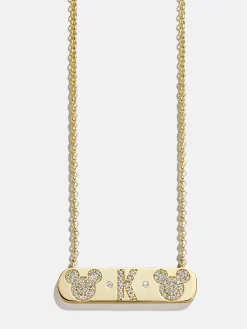 Mickey Mouse 18K Gold Vermeil & Cubic Zirconia Initial Bar Necklace - Gold/Pavé