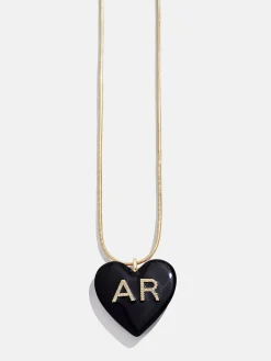 Mille Bubble Heart Custom Initial Necklace - Black