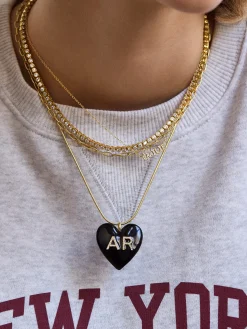 Mille Bubble Heart Custom Initial Necklace - Black