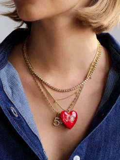 Mille Bubble Heart Custom Initial Necklace - Red