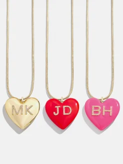 Millie Bubble Heart Custom Initial Necklace - Hot Pink