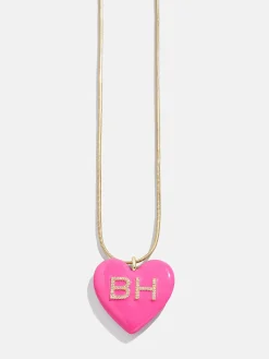 Millie Bubble Heart Custom Initial Necklace - Hot Pink