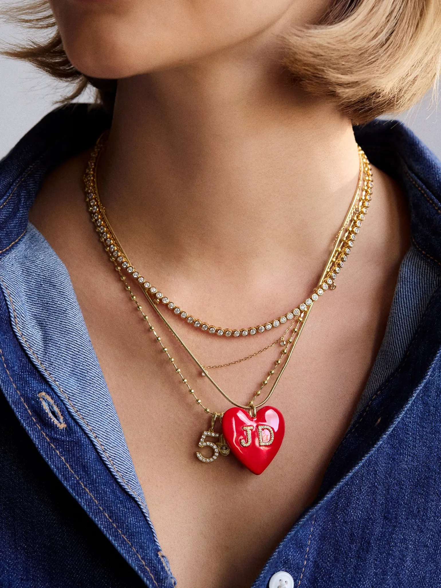 Millie Bubble Heart Custom Initial Necklace - Hot Pink