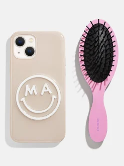 Mini Block Font Custom Hair Brush  - Red/Light Blue