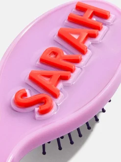 Mini Block Font Custom Hair Brush - Light Purple/Red