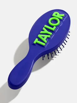 Mini Block Font Custom Hair Brush - Navy/Green