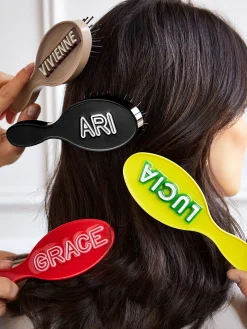 Mini Block Font Custom Hair Brush - Light Brown/Dark Brown