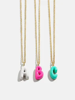 Mini Bubble Initial Enamel Necklace - White