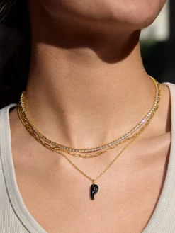 Mini Bubble Initial Enamel Necklace - Black