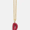 Mini Bubble Initial Enamel Necklace - Dark Red