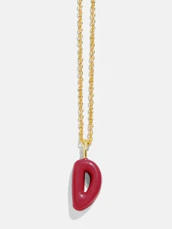 Mini Bubble Initial Enamel Necklace - Dark Red
