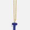 Mini Bubble Initial Enamel Necklace - Dark Blue