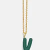 Mini Bubble Initial Enamel Necklace - Dark Green
