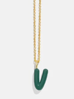 Mini Bubble Initial Enamel Necklace - Dark Green