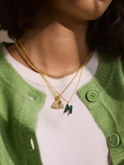 Mini Bubble Initial Enamel Necklace - Dark Green