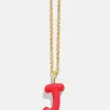Mini Bubble Initial Enamel Necklace -  Red
