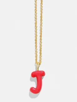 Mini Bubble Initial Enamel Necklace -  Red