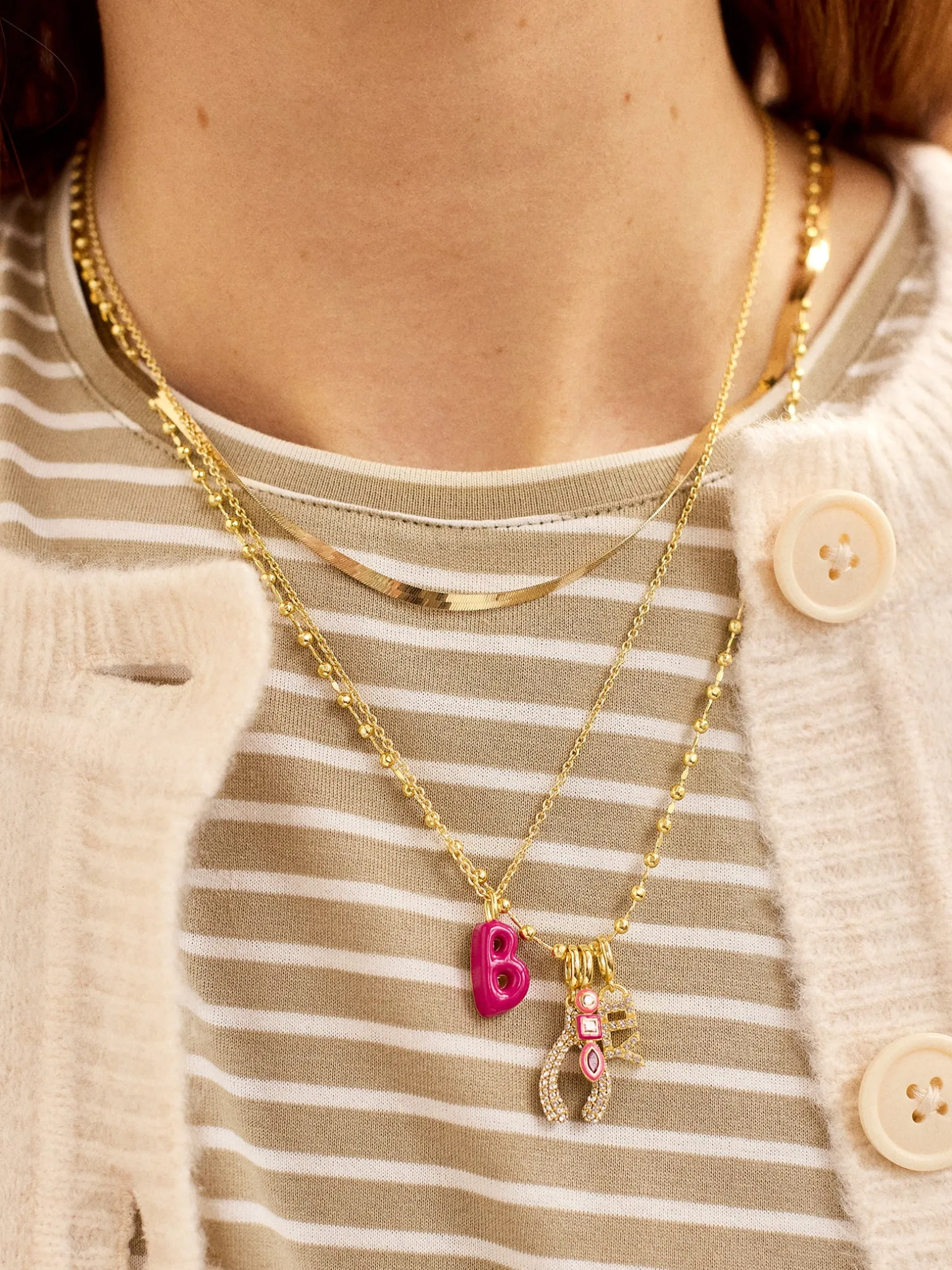 Mini Bubble Initial Enamel Necklace - Red