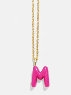 Mini Bubble Initial Enamel Necklace - Hot Pink