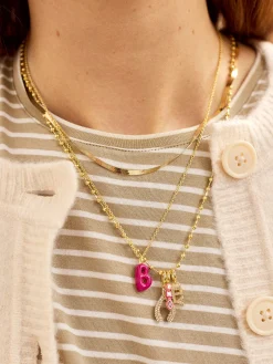 Mini Bubble Initial Enamel Necklace - Hot Pink