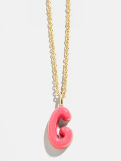 Mini Bubble Initial Enamel Necklace - Coral