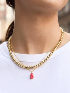 Mini Bubble Initial Enamel Necklace - Coral