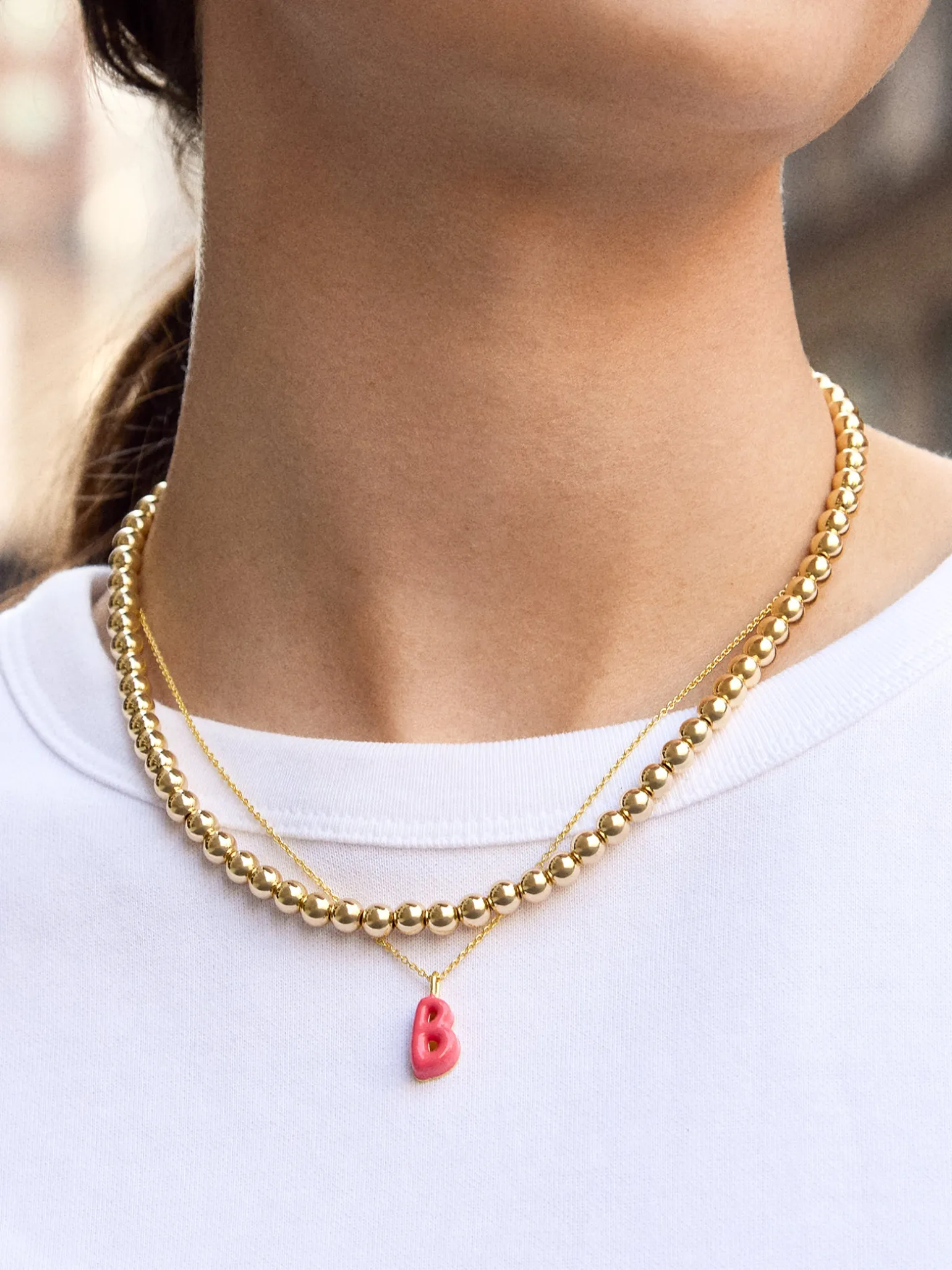 Mini Bubble Initial Enamel Necklace - Coral